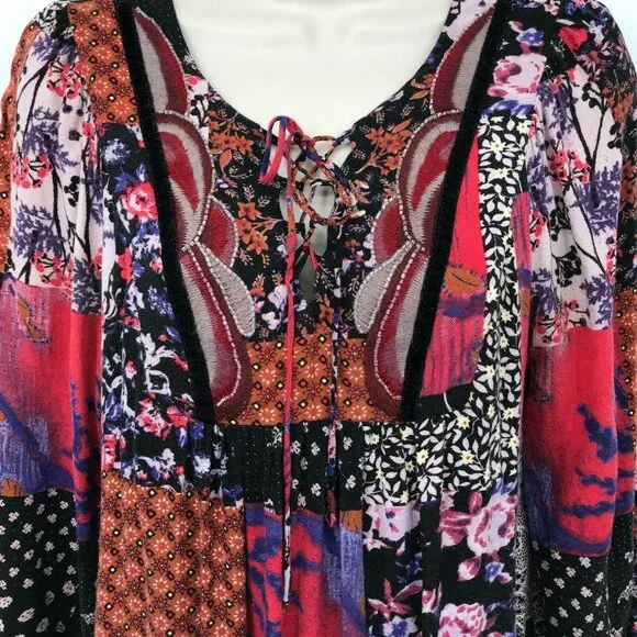 One September Womens Boho  Arcata Patchwork 3/4 Sleeve Multicolor Dress Size S - Picture 3 of 8